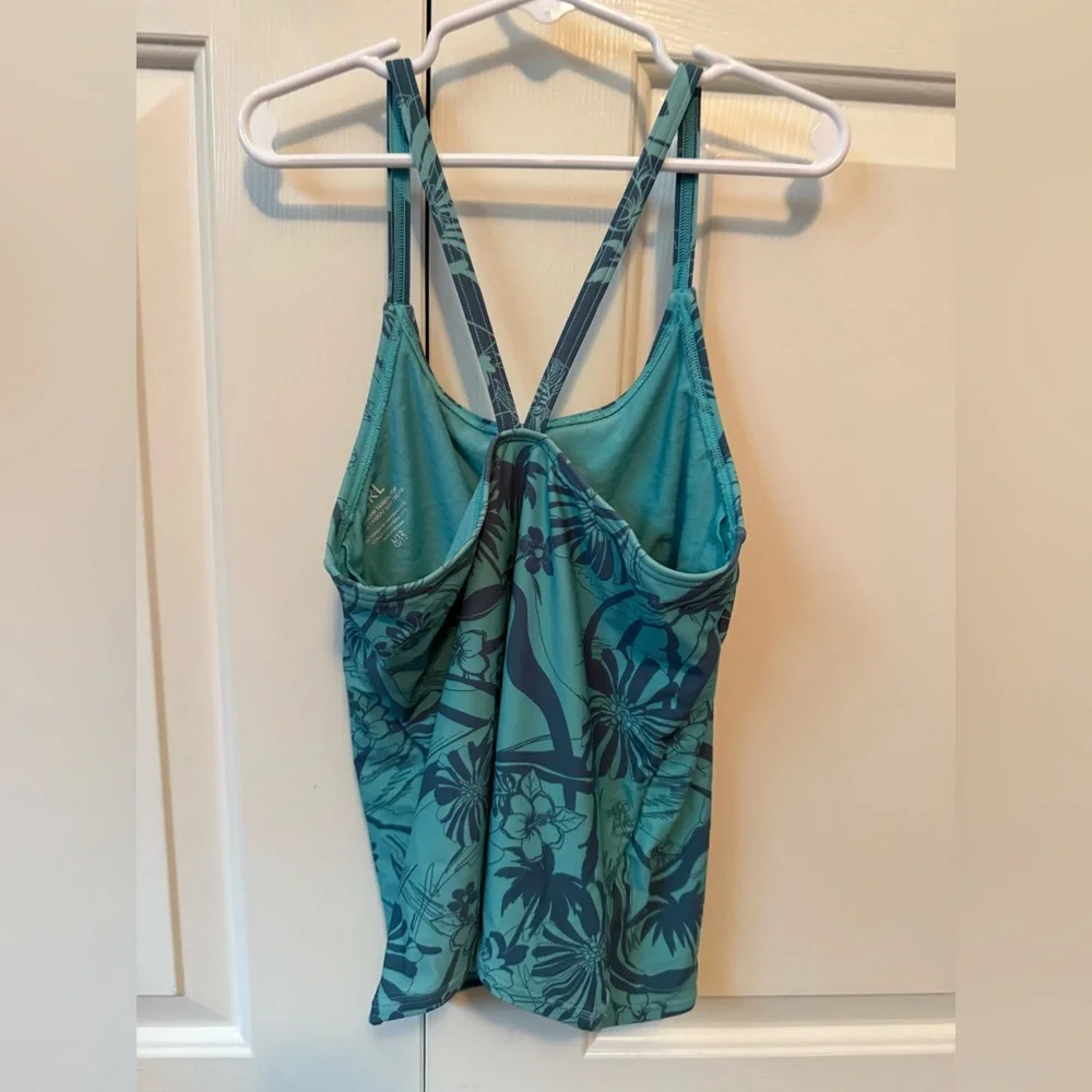 Athleta Girl Tropical Print Teal Swim Top